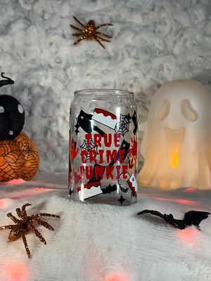 True Crime Junkie Halloween Coffee Glass - HPK Personalized Products