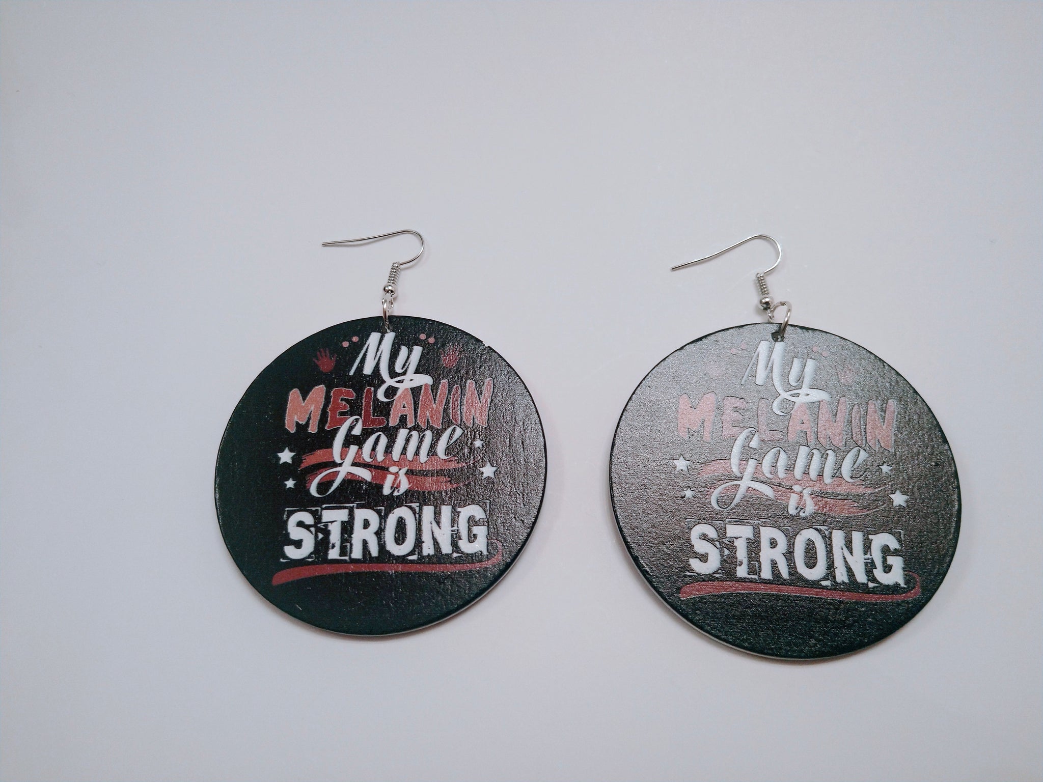 Handmade hook "My Melanin Game is Strong" earrings - HPK Personalized Products and more