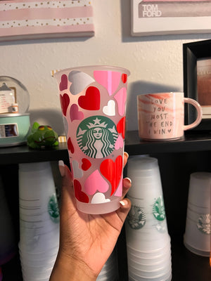Valentine's Pink Hearts Starbucks Cup - HPK Personalized Products and more