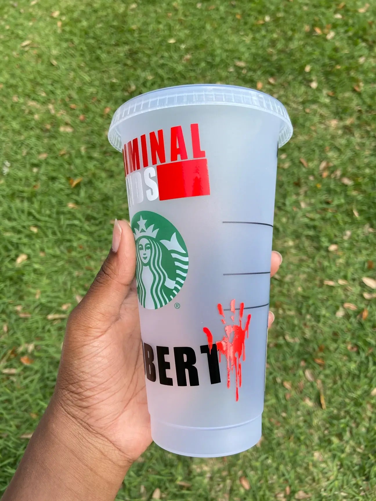 Personalized Spencer Reid from Criminal Minds starbucks cup aka Matthew Gray Gubler with a bloody hand print